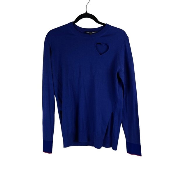 Proenza Schouler Silk Blend Heart Cut Out Long Sleeve Pullover Sweater Blue Sz M - Picture 1 of 9